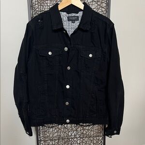 PacSun Distressed Ripped Black Denim Jacket Lined Men’s Medium